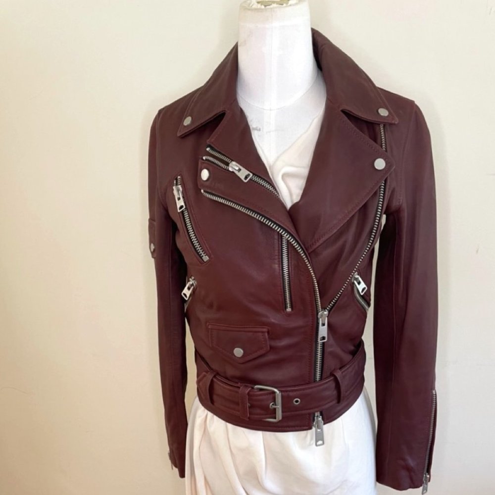 NWT AllSaints Bordeaux "Harland" Moto Jacket